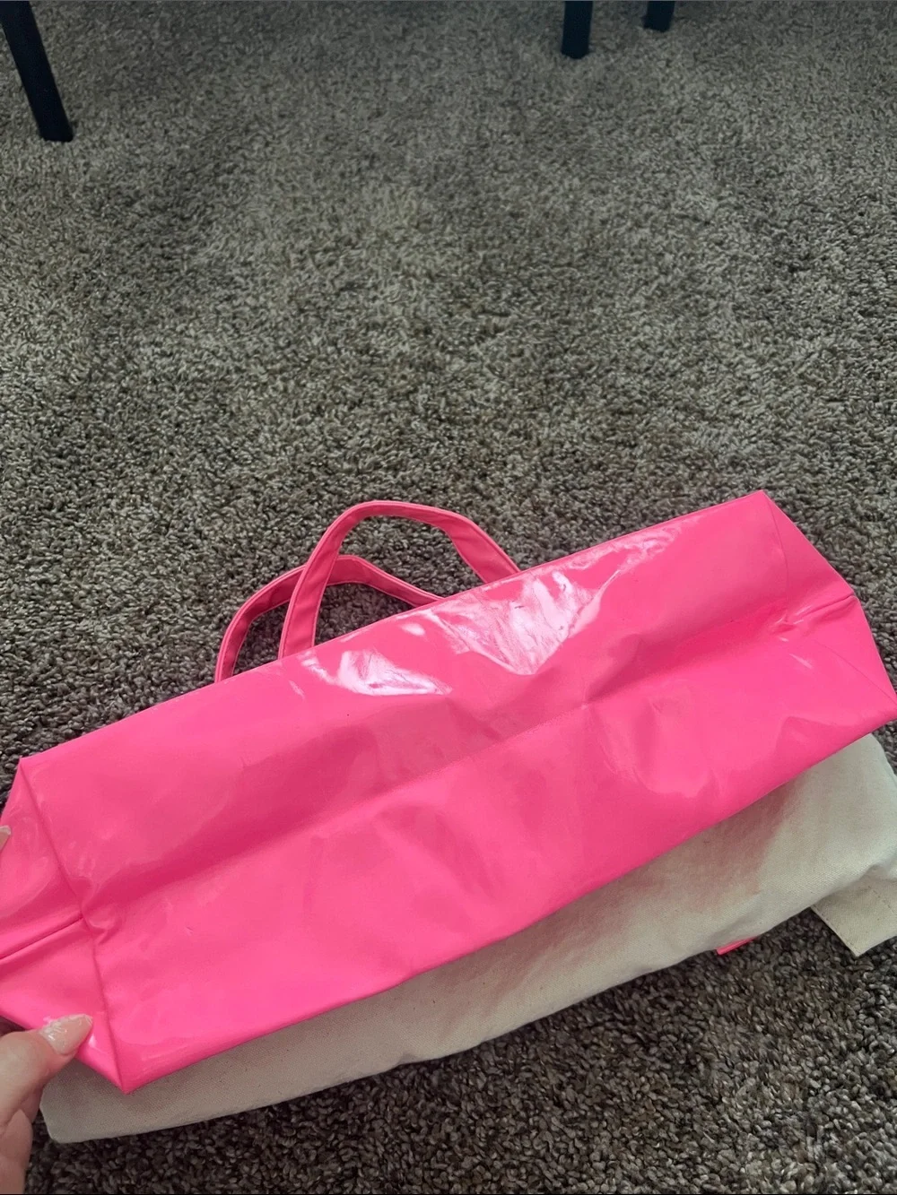 Victoria's Secret Pink and Cream Patent-Trim Tote